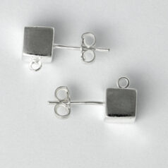 13-9015 Earring Post, 6mm Square Box Earpost with open loop including earnuts in Sterling Silver.925