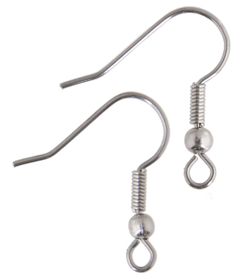 23610907 Fish Hook Earwire with Ball & Coil Surgical Steel 20mm 100 pieces