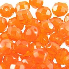 35-2604 Beads, Czech Firepolish, 3mm Round, Hyacinth Orange 100 pieces