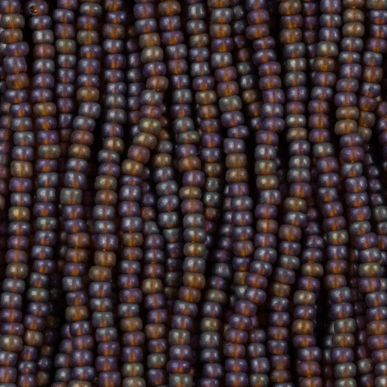 79-FTR-1106S Czech Seed Beads, sz 11 Transparent Matt Dark Topaz AB (strung)