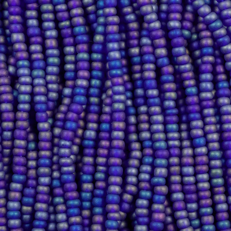 79-FTR-1114S Czech Seed Beads, sz 11 Transparent Matt Dark Sapphire AB (strung)