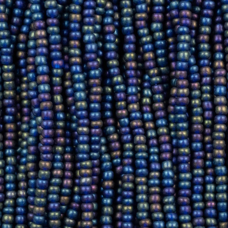 79-FTR-1115S Czech Seed Beads, sz 11 Transparent Matt Dark Blue AB (strung)