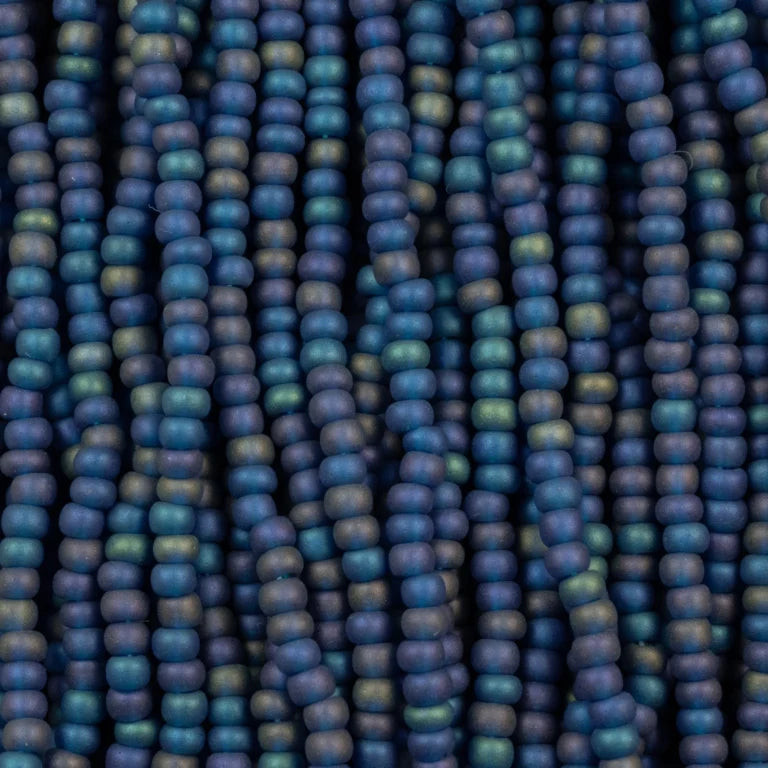 79-FTR-1129S Czech Seed Beads, sz 11 Transparent Matt Dark Aqua AB (strung)