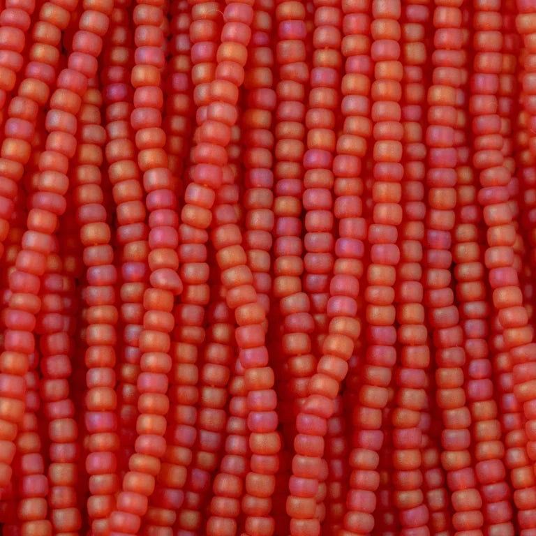 79-FTR-1135S Czech Seed Beads, sz 11 Transparent Matt Light Red AB (strung)