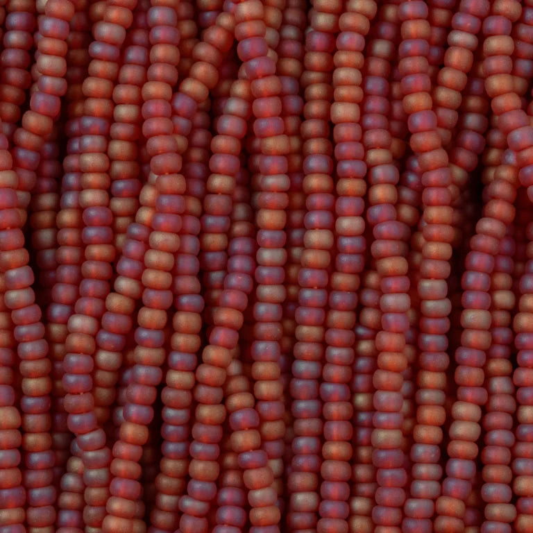79-FTR-1136S Czech Seed Beads, sz 11 Transparent Matt Light Red AB (strung)