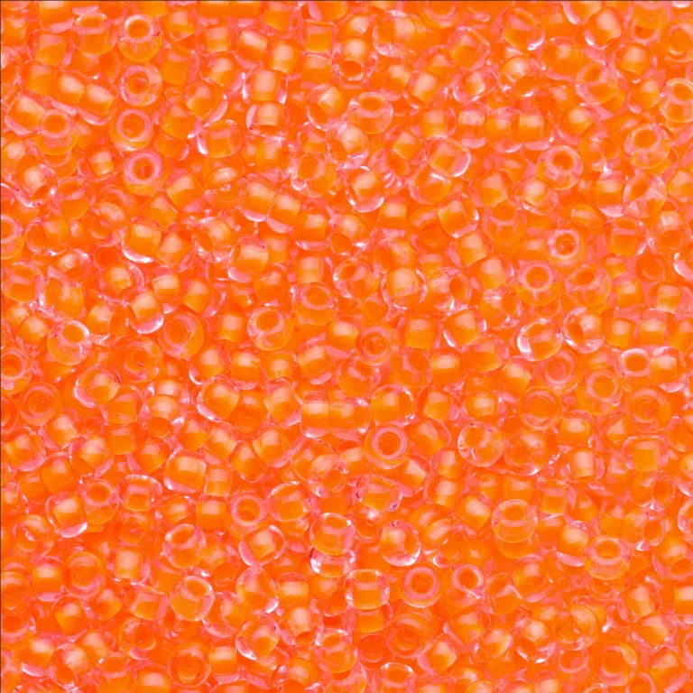 79-LN-1002L Czech Seed Beads, sz 10 Transparent Crystal Neon Orange Lined (loose)