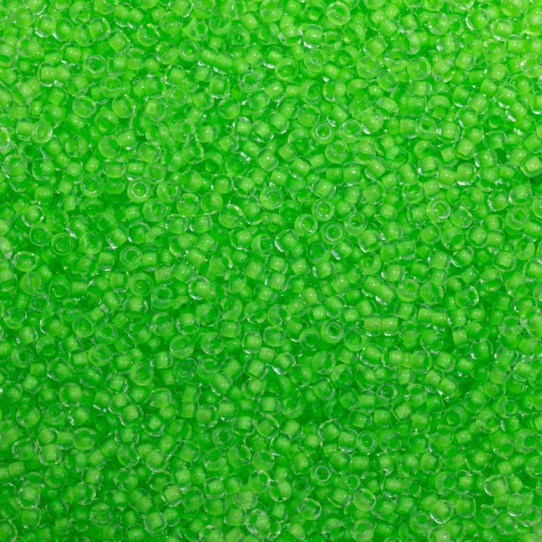 79-LN-1004L Czech Seed Beads, sz 10 Transparent Crystal Neon Green Lined (loose)
