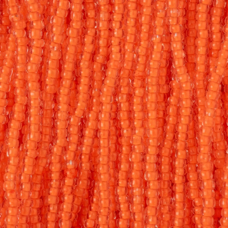 79-LN-1102S Czech Seed Beads, sz 11– Transparent Neon Orange (strung)