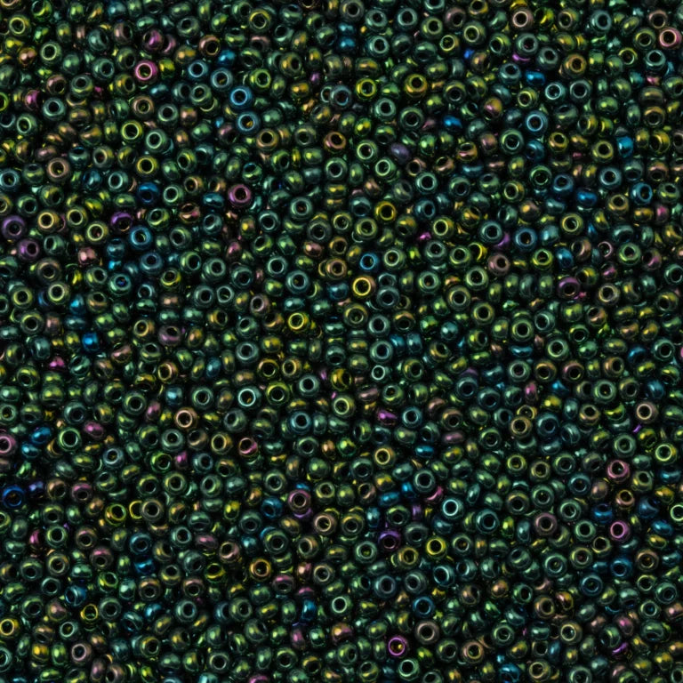 79-M-1027L Czech Seed Beads, sz 10 – Metallic Green Iris