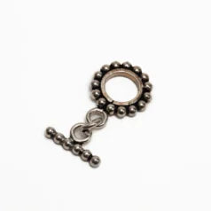 BS09-4131 Toggle Clasp, Bali Silver 13mm Beaded .925 Sterling Silver