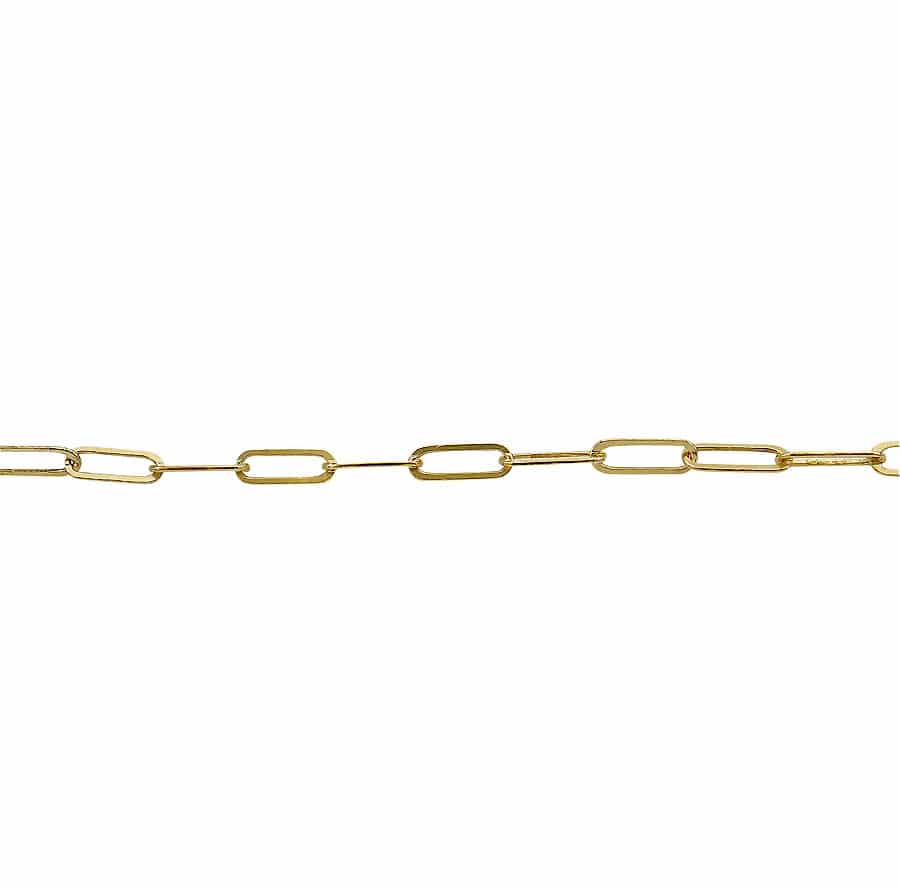 14KT Gold filled, flat paperclip unfinished chain, 2×5.5mm with 0.3mm thickness.