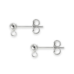 13-9031 arring Post, Earring Post with 3mm ball and open loop including friction nut in Sterling Silver .925