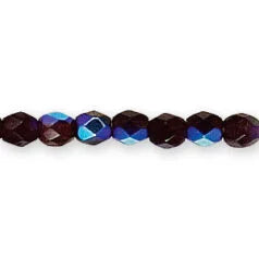 35-2423 Bead, Czech firepolish, 4mm faceted round, GARNET AB 100 pieces