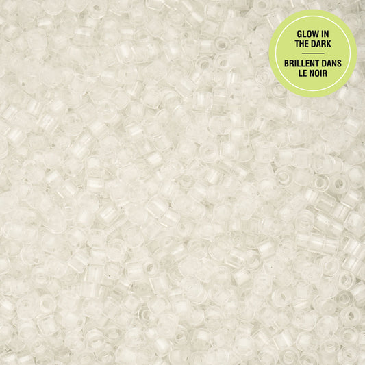 697cy11-1135 Cylin Bead sz 11 25g Bag Glow in Dark - White to Turquoise