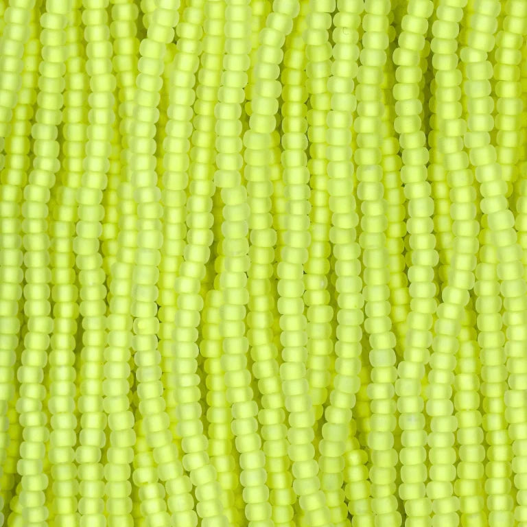 79-FLN-1101S Czech Seed Beads, sz 11 Frosted Crystal Neon Yellow Lined Matt (Strung)