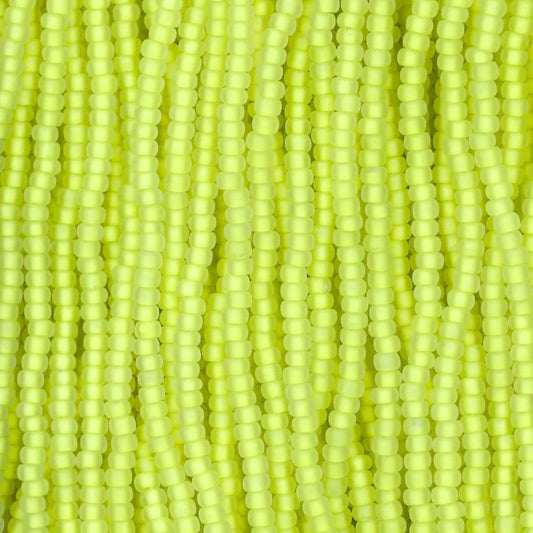 79-FLN-1101S Czech Seed Beads, sz 11 Frosted Crystal Neon Yellow Lined Matt (Strung)