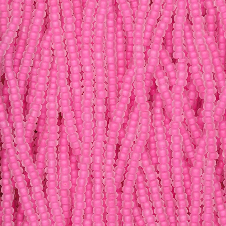79-FLN-1103S Czech Seed Beads, sz 11 Frosted Crystal neon pink lined matte (Strung)