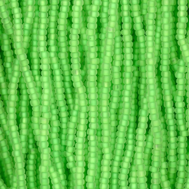 79-FLN-1104S Czech Seed Beads, sz 11 Frosted Crystal Neon Green Lined Matt (Strung)