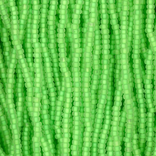 79-FLN-1104S Czech Seed Beads, sz 11 Frosted Crystal Neon Green Lined Matt (Strung)