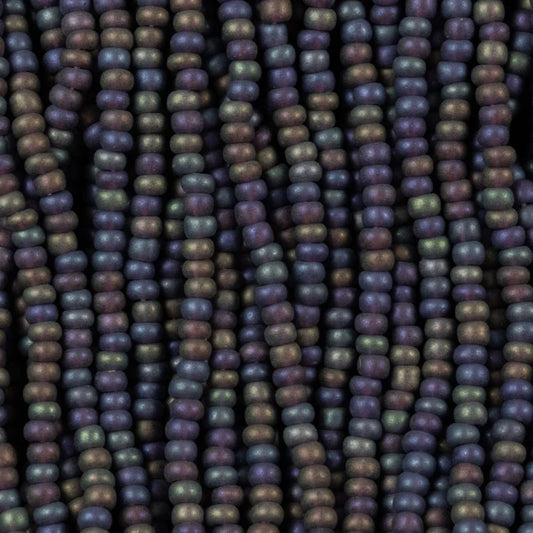 79-FTR-1110S Czech Seed Beads, sz 11 Transparent Matt Dark Amethyst AB (strung)