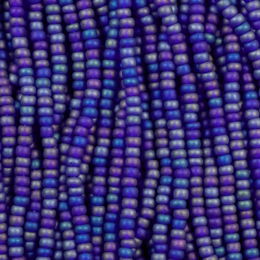 79-FTR-1114S Czech Seed Beads, sz 11 Transparent Matt Dark Sapphire AB (strung)