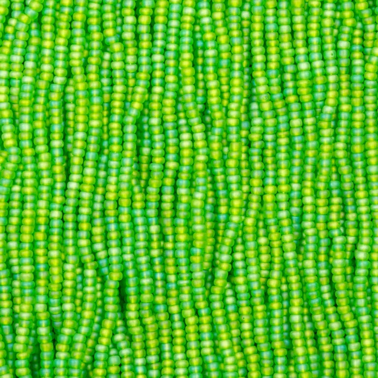 79-FTR-1120S Czech Seed Beads, sz 11 Transparent Matt Light Green AB (strung)
