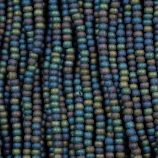 79-FTR-1124S Czech Seed Beads, sz 11 Transparent Matt Dark Green AB (strung)