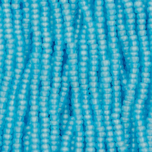 79-FTR-1125S Czech Seed Beads, sz 11 Transparent Matt Light Aquamarine AB (strung)