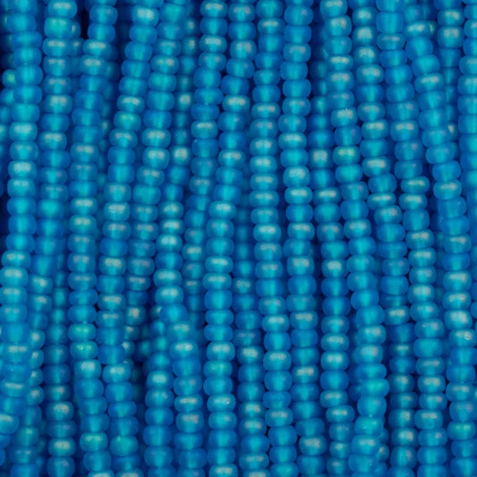 79-FTR-1128S Czech Seed Beads, sz 11 Transparent Matt Aquamarine AB (strung)