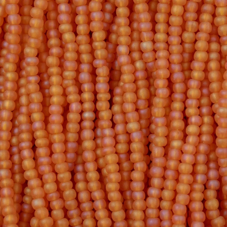 79-FTR-1133S Czech Seed Beads, sz 11 Transparent Matt Orange AB (strung)