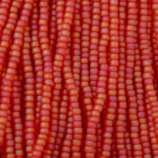 79-FTR-1135S Czech Seed Beads, sz 11 Transparent Matt Light Red AB (strung)