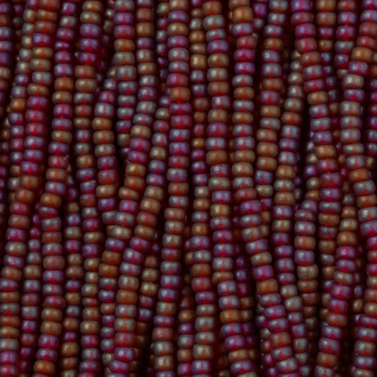 79-FTR-1137S Czech Seed Beads, sz 11 Transparent Matt Red AB (strung)