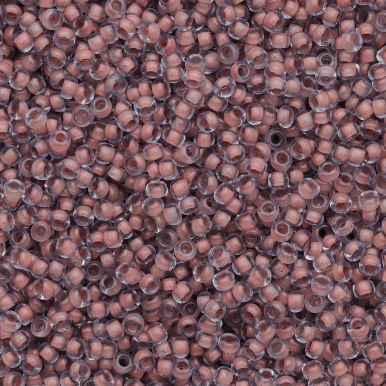 79-L-1035L Czech Seed Beads, sz 10 Colourlined Dyed Terra Coral Pale Blue (loose)