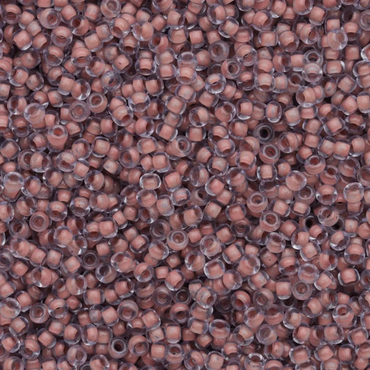 79-L-1035L Czech Seed Beads, sz 10 Colourlined Dyed Terra Coral Pale Blue (loose)