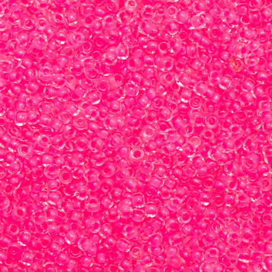 79-LN-1003L Czech Seed Beads, sz 10 Transparent Crystal Neon Pink Lined (loose)