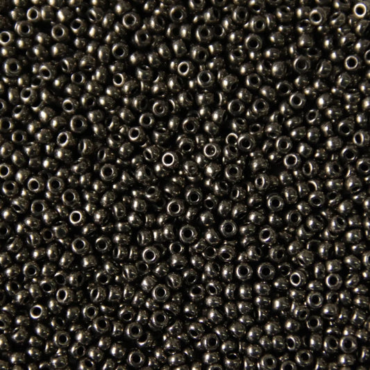 79-M-1014L Czech Seed Beads, sz 10 – Metallic Gunmetal (loose)
