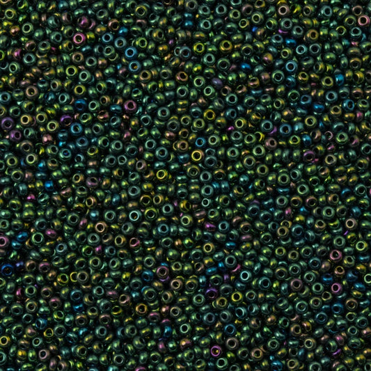 79-M-1027L Czech Seed Beads, sz 10 – Metallic Green Iris