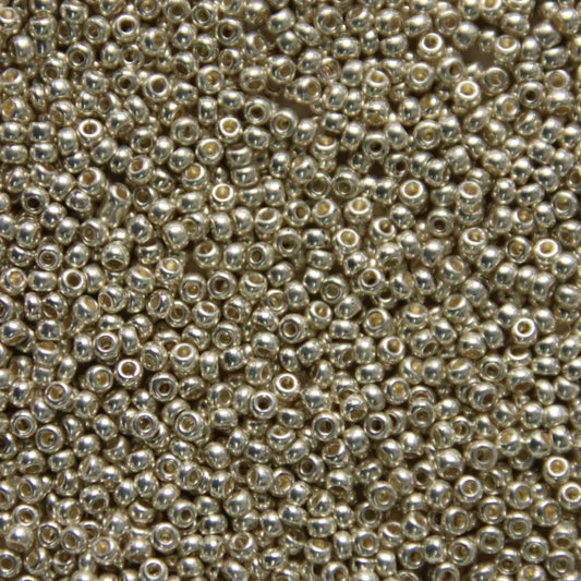 79-M-1036L Czech Seed Beads, sz 10 – Metallic Bright Silver (loose)