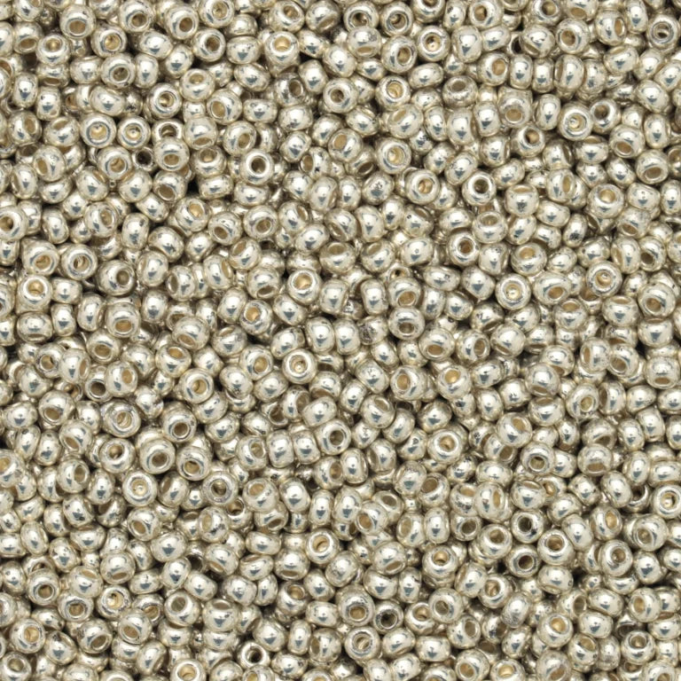 79-M-1037L Czech Seed Beads, sz 10 – Metallic Silver (loose).webp