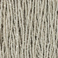 79M11301S Czech Seed Beads, 13, Charlotte – Metallic Silver (strung)