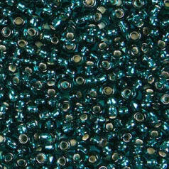 79S0821L Czech Seed Beads, 8 Silverlined Teal Green Square Hole