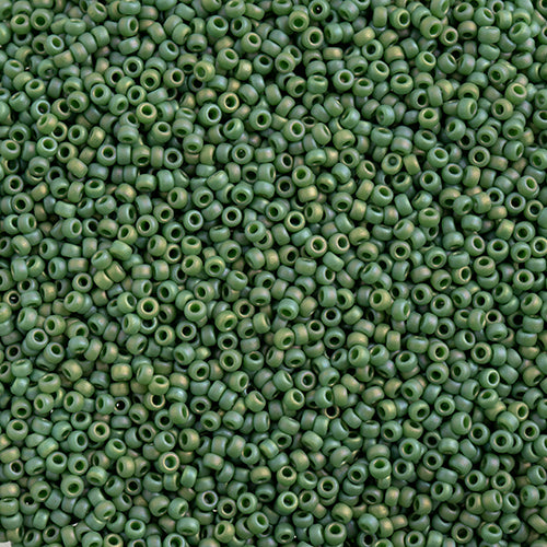 SB15 4699 Miyuki Seed Bead sz 15 Frosted Glazed Rainbow Green Pine Matte AB